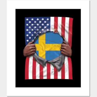 Sweden Flag American Flag Ripped - Gift for Swede From Sweden Posters and Art